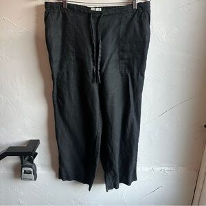Everlane 100% Linen Pull-On Pants Black Relaxed Minimal Summer Trouser Sz 10